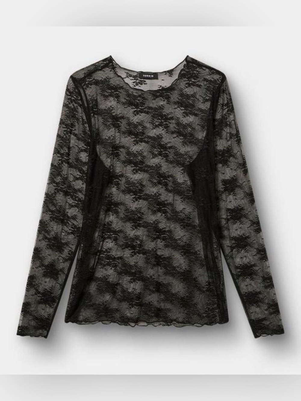 Torrid 5X Black Sheer Lace Crew Neck Long Sleeve Top